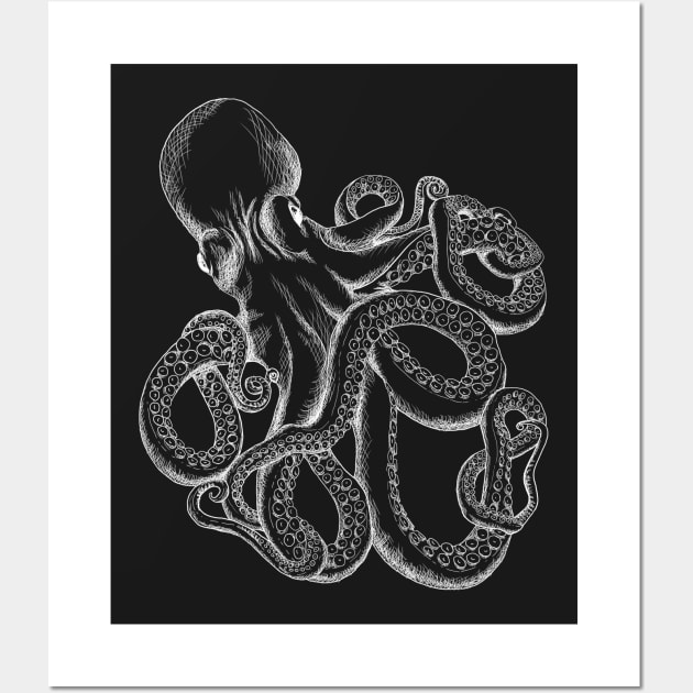 Realistic Octopus - White Line Art Wall Art by SuspendedDreams